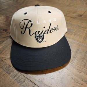 Vintage Oakland Raiders Hat Drew Pearson Tan Black Script Strapback Cap NFL